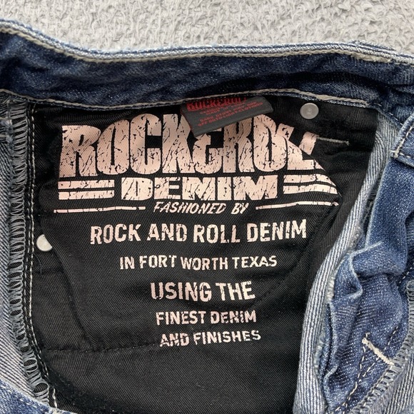 Rock & Roll Jeans Mens 35x31 Pistol Straight Regular Whiskers Distress Wide Leg - Picture 13 of 15